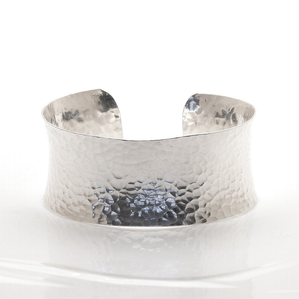 Vintage Sterling Silver Hammered Polish Wide Cuff Bracelet Stamped 925